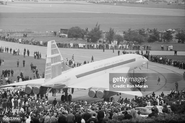 British-French turbojet-powered supersonic passenger jet airliner Concorde during engine tests at Bristol Filton Airport, UK, 13th September 1968.