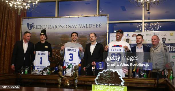 LaVar Ball along with his sons LiAngelo and LaMelo Ball during a press conference after LiAngelo and LaMelo's first training session with Vytautas...