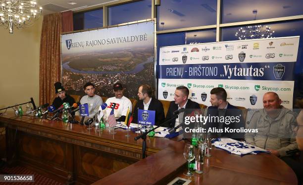 LaVar Ball along with his sons LiAngelo and LaMelo Ball during a press conference after LiAngelo and LaMelo's first training session with Vytautas...