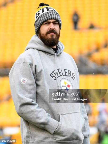 Quarterback Landry Jones of the Pittsburgh Steelers stands on the field prior to a game on December 31, 2017 against the Cleveland Browns at Heinz...