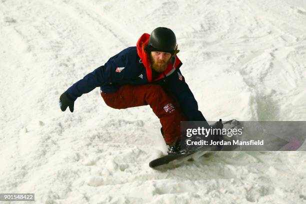 Ben Moore in action during the ParalympicsGB team announcement for PyeongChang 2018 Alpine Skiing and Snowboard Team at The Snow Centre on January 5,...