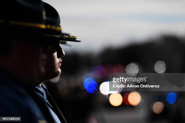 Members of the Larimer County sheriff's explorers stand at attention during the funeral processions for Douglas County sheriff's deputy Zackari...