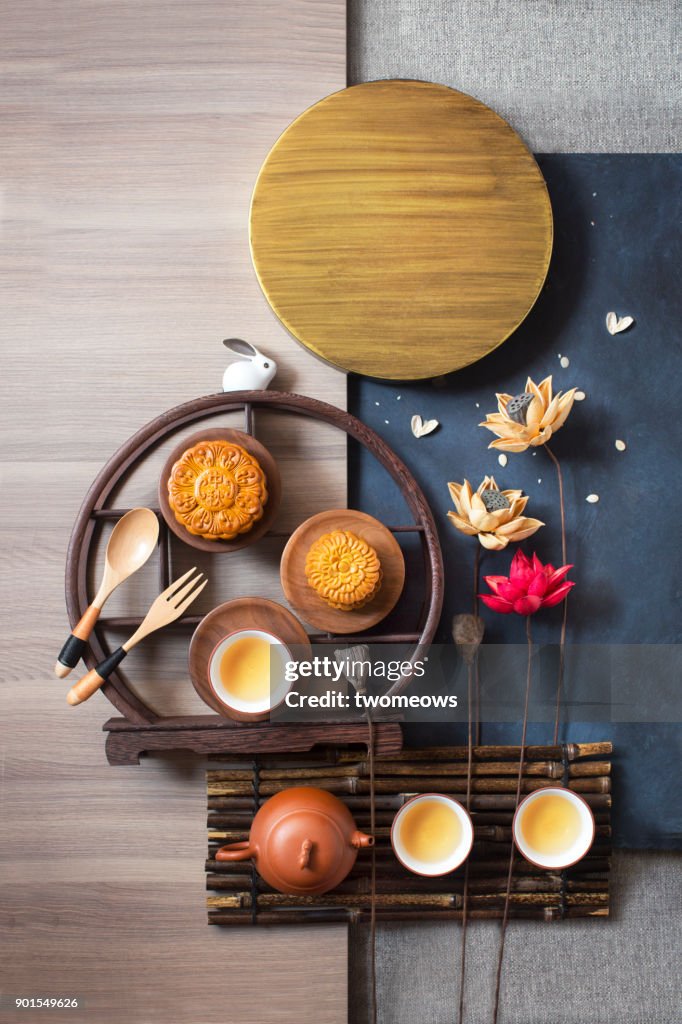 Mid-autumn festival food and drink still life.