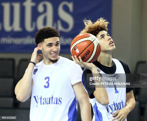 Basketball players LiAngelo Ball and Lamelo Ball takes part in their first training session in Prienai, Lithuania, where they will play for the...
