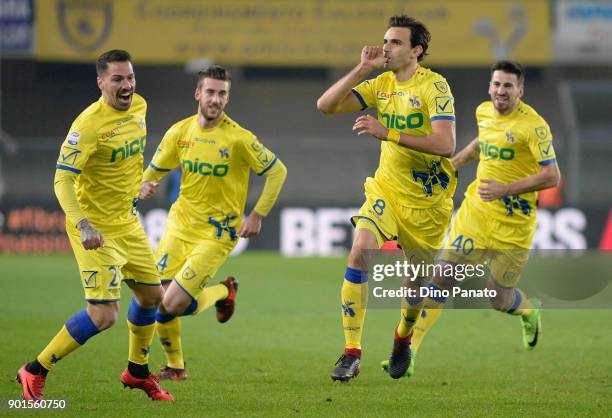 Ivan Radovanovic of Chievo Verona celebrates after scoringh his opening goal during the Serie A match between AC Chievo Verona and Udinese Calcio at...