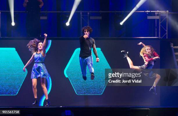 Marlena Ratner, Jorge Lopez and Ana Jara perform on stage during Disney show Soy Luna at Palau Sant Jordi on January 5, 2018 in Barcelona, Spain.