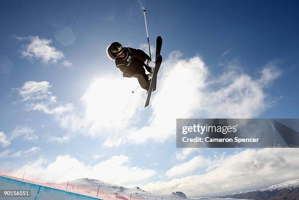 Kemppainen of Finland competes in the men's halfpipe Freestyle Ski Final during day eight of the Winter Games NZ at Cardrona Alpine Resort on August...