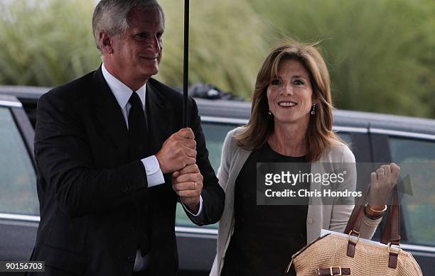 Edwin Schlossberg and wife Caroline Kennedy arrive for a memorial to U.S. Sen. Edward Kennedy at the John F. Kennedy Presidential Library August 28,...