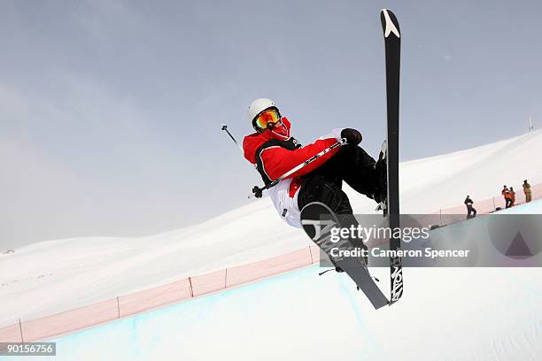 Byron Wells of New Zealand competes in the men's halfpipe Freestyle Ski Final during day eight of the Winter Games NZ at Cardrona Alpine Resort on...