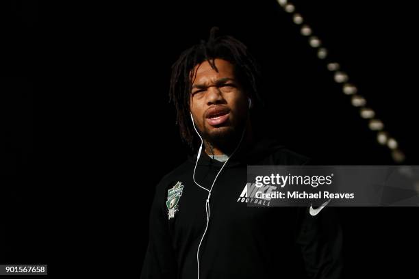 Lynn Bowden Jr. #1 of the Kentucky Wildcats looks on prior to the game against the Northwestern Wildcats during the Music City Bowl at Nissan Stadium...