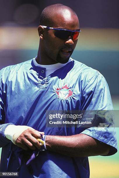 Carlos Delgado of the Toronto Blue Jays before a baseball game against the Philadelphia Phillies on June 1, 1997 at Veterans Stadium in Philadelphia,...