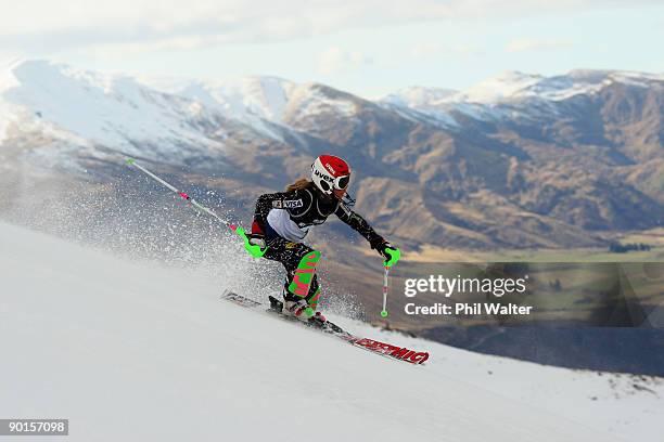 Caitlin Sarubbi of the U.S. Competes in the Visually Impaired Women Slalom IPC Alpine Skiing during day eight of the Winter Games NZ at Coronet Peak...