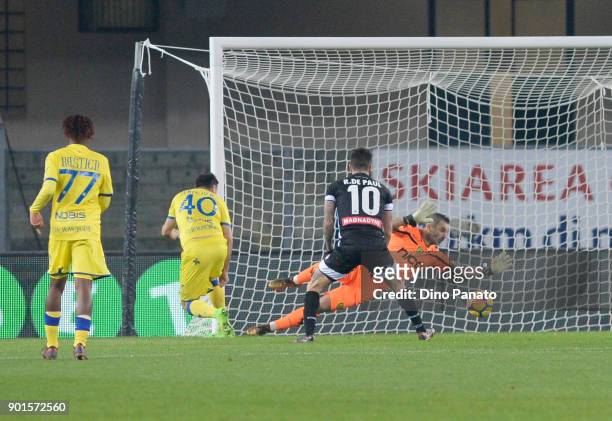 Nenad Tomovic of Chievo Verona scores an own goal during the Serie A match between AC Chievo Verona and Udinese Calcio at Stadio Marc'Antonio...