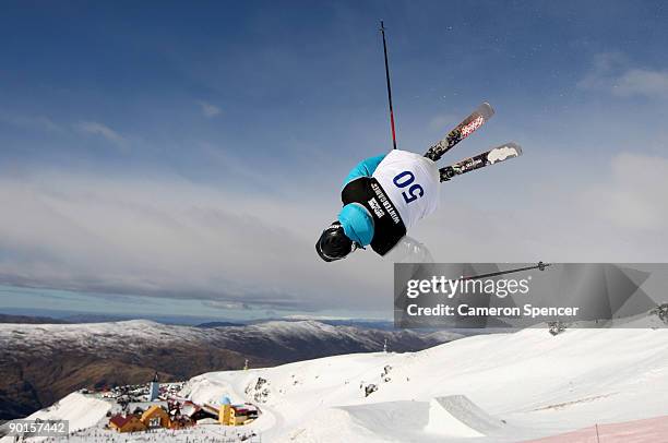 Kris Atkinson of Canada competes in the men's halfpipe Freestyle Ski Final during day eight of the Winter Games NZ at Cardrona Alpine Resort on...