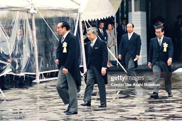 Prince Hitachi attends a memorial ceremony at the Chidorigafuchi National Cemetery on May 27, 1991 in Tokyo, Japan.