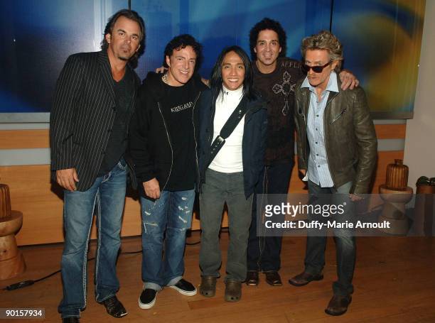 Musicians Jonathan Cain, Neal Schon, Arnel Pineda, Deen Castronovo and Ross Valory of Journey performs on CBS' "The Early Show" at CBS Early Show...