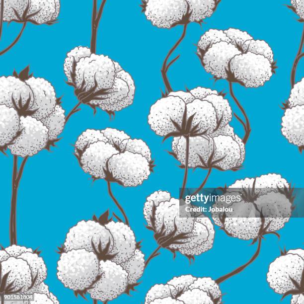 seamless pattern of cotton buds - cottonfield stock illustrations