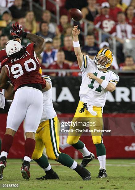 Quarterback Brian Brohm of the Green Bay Packers passes the ball during the third quarter against the Arizona Cardinals at the University of Phoenix...