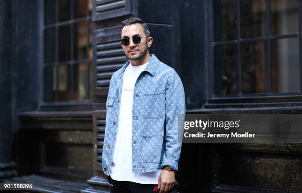 Dima wearing a Louis Vuitton x Supreme Denim Jacket, Gosha