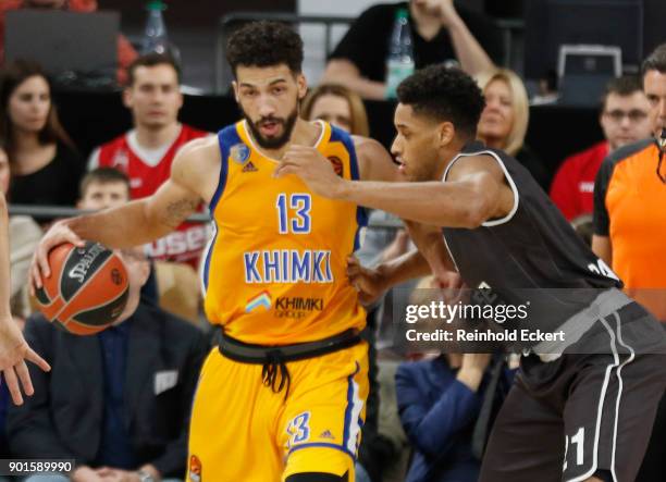 Anthony Gill, #13 of Khimki Moscow Region competes with Augustine Rubit, #21 of Brose Bamberg in action during the 2017/2018 Turkish Airlines...