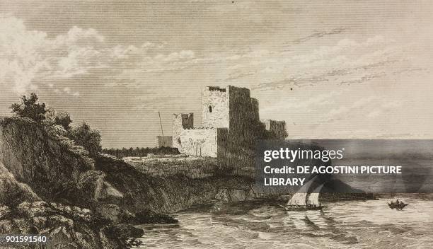 Fort at the entrance to the port of Beirut, Lebanon, engraving by Lemaitre from Syrie ancienne et moderne by Jean Yanosky and Jules David, L'Univers...