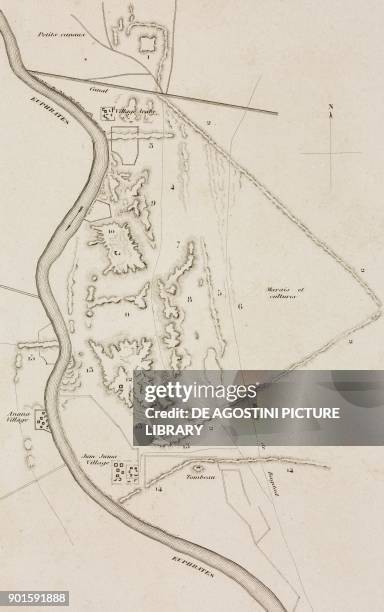 Plan of the ruins of the Nabucodonosor's palace of and the gardens of Babylon, Iraq, engraving by Lemaitre from Chaldee, Assyrie, Medie, Babylonie,...