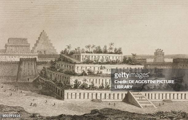 Reconstruction of the hanging gardens of Babylon, Iraq, engraving by Lemaitre from Chaldee, Assyrie, Medie, Babylonie, Mesopotamie, Phenicie,...