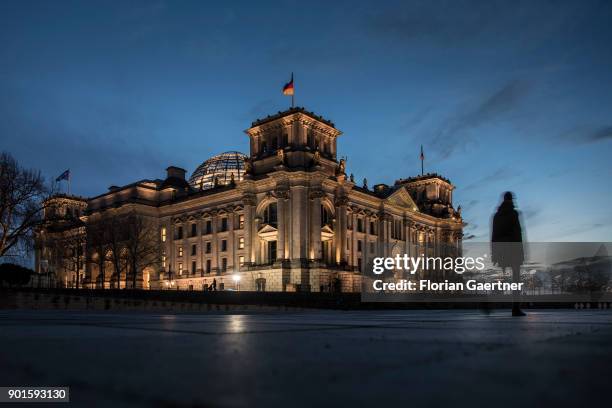 The Reichstag building is pictured during the blue hour on January 05, 2018 in Berlin, Germany.