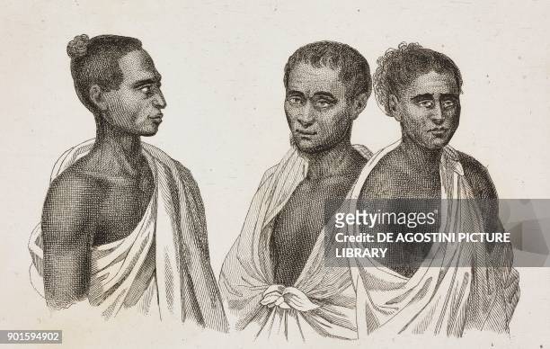 Portrait of three natives, Hawaii Islands, engraving by Danvin and Mariage from Oceanie ou Cinquieme partie du Monde, Revue Geographique et...