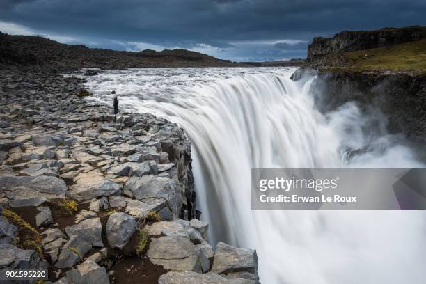 icelandic landscape of dettifoss : the most powerfull waterfall in europe - powerfull ストックフォトと画像