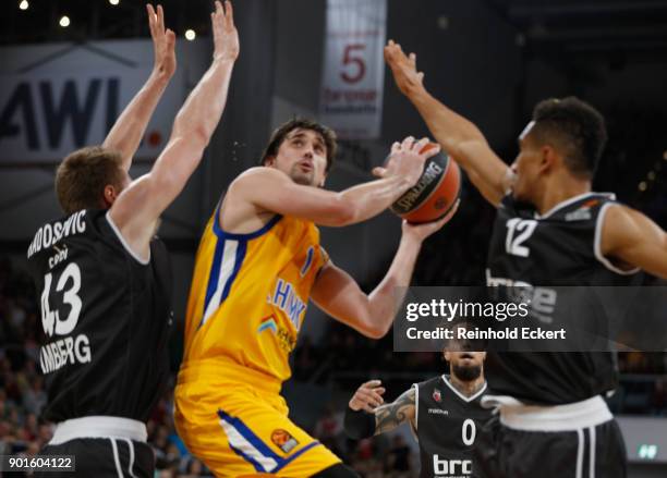 Alexey Shved, #1 of Khimki Moscow in action during the 2017/2018 Turkish Airlines EuroLeague Regular Season Round 16 game between Brose Bamberg and...