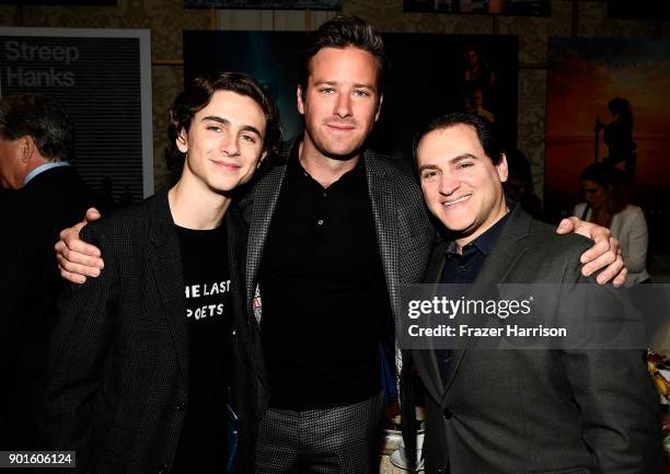 Timothee Chalamet, Armie Hammer and Michael Stuhlbarg attend the 18th Annual AFI Awards at Four Seasons Hotel Los Angeles at Beverly Hills on January...