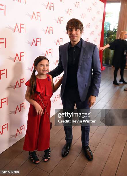 Brooklynn Prince and Sean Baker attend the 18th Annual AFI Awards at Four Seasons Hotel Los Angeles at Beverly Hills on January 5, 2018 in Los...