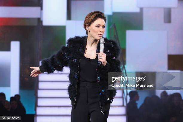 Host Emma Willis attends the Celebrity Big Brother male contestants launch night at Elstree Studios on January 5, 2018 in Borehamwood, England.