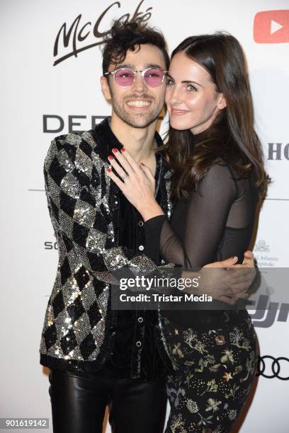 Max Schneider and his wife Emily Schneider attend the Channel Aid Concert at Elbphilharmonie on January 5, 2018 in Hamburg, Germany.