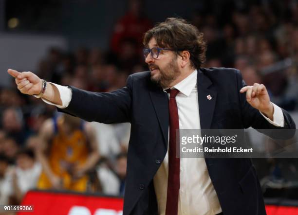 Andrea Trincheri, Head Coach of Brose Bamberg in action during the 2017/2018 Turkish Airlines EuroLeague Regular Season Round 16 game between Brose...