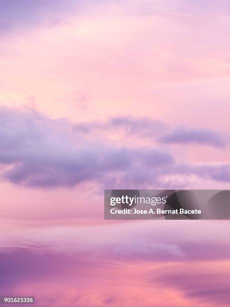 full frame of the low angle view of clouds in sky during sunset with pink and fuchsia clouds. valencian community, spain - só céu - fotografias e filmes do acervo