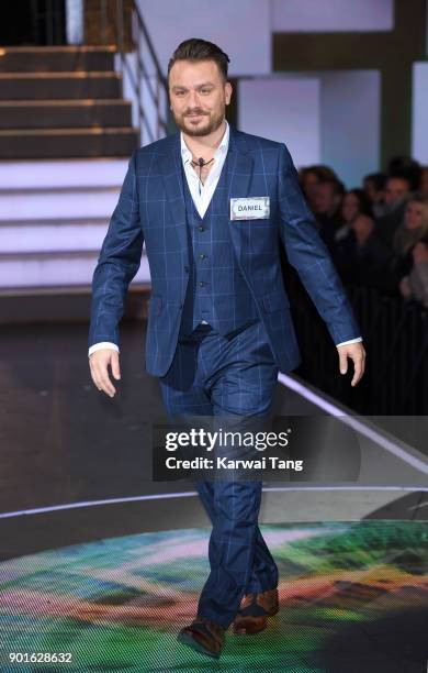 Daniel O'Reilly enters the Celebrity Big Brother house at Elstree Studios on January 5, 2018 in Borehamwood, England.