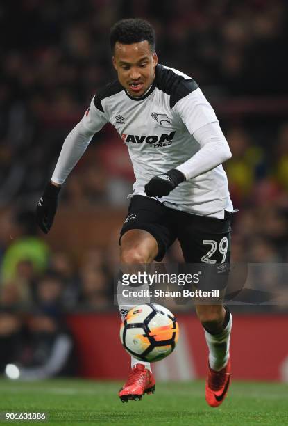 Marcus Olsson of Derby County runs with the ball during the Emirates FA Cup Third Round match between Manchester United and Derby County at Old...