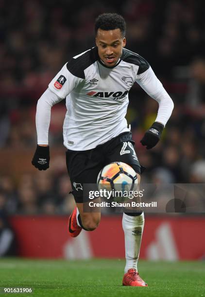 Marcus Olsson of Derby County runs with the ball during the Emirates FA Cup Third Round match between Manchester United and Derby County at Old...