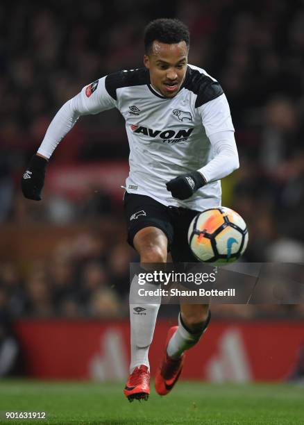 Marcus Olsson of Derby County runs with the ball during the Emirates FA Cup Third Round match between Manchester United and Derby County at Old...