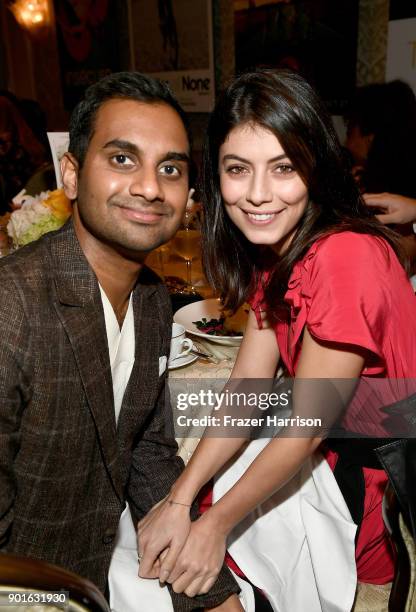 Aziz Ansari and Alessandra Mastronardi attend the 18th Annual AFI Awards at Four Seasons Hotel Los Angeles at Beverly Hills on January 5, 2018 in Los...