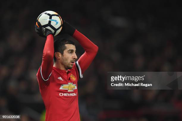 Henrikh Mkhitaryan of Manchester United in action during the FA Cup 3rd round match between Manchester United and derby County at Old Trafford on...