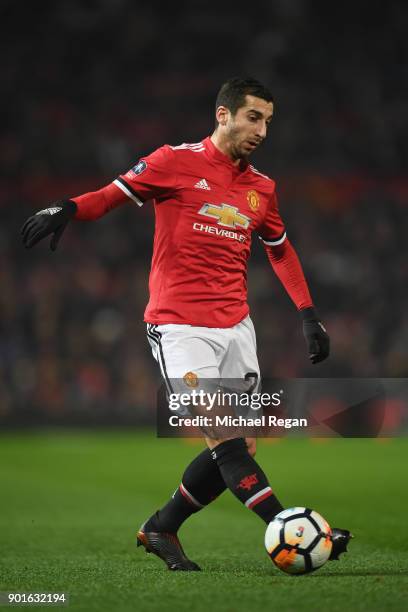 Henrikh Mkhitaryan of Manchester United in action during the FA Cup 3rd round match between Manchester United and derby County at Old Trafford on...