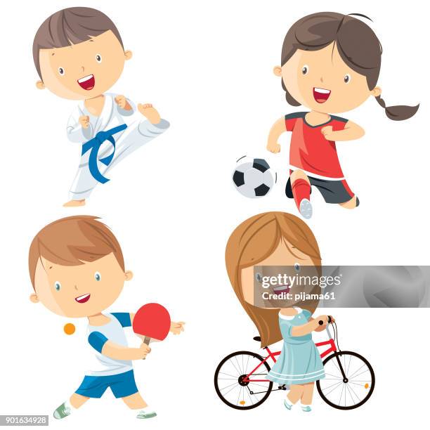 kinder sport figuren - karate stock-grafiken, -clipart, -cartoons und -symbole