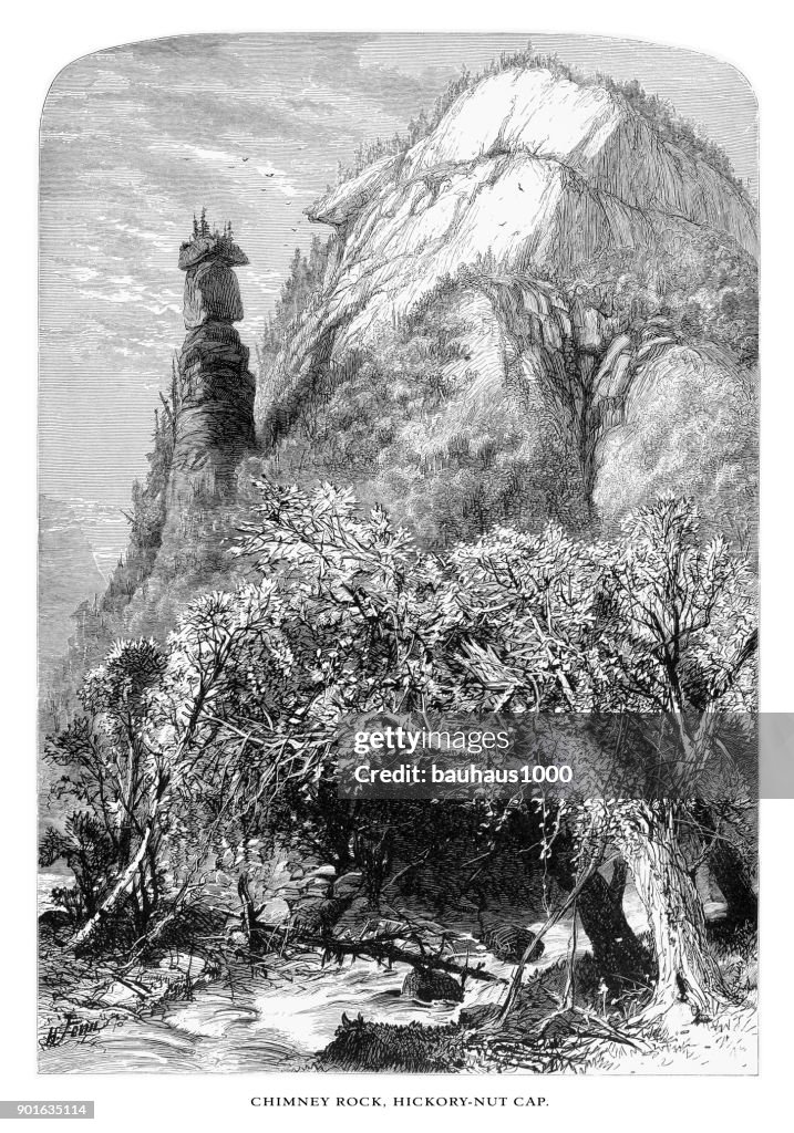Chimney Rock, Hickory Nut, North Carolina, United States, American Victorian Engraving, 1872