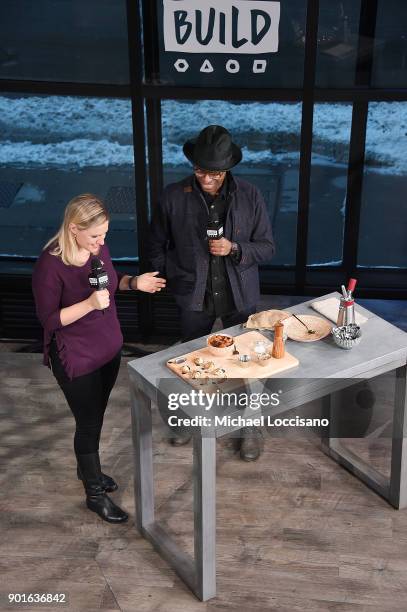 Actor Daniel Breaker does a cooking demo whie visiting Build Studio to discuss the Broadway play "Hamilton" on January 5, 2018 in New York City.