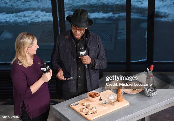 Actor Daniel Breaker does a cooking demo whie visiting Build Studio to discuss the Broadway play "Hamilton" on January 5, 2018 in New York City.