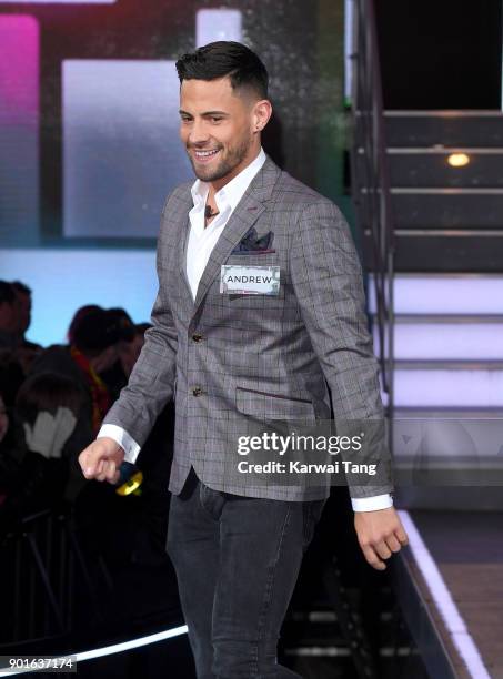 Andrew Brady enters the Celebrity Big Brother house at Elstree Studios on January 5, 2018 in Borehamwood, England.