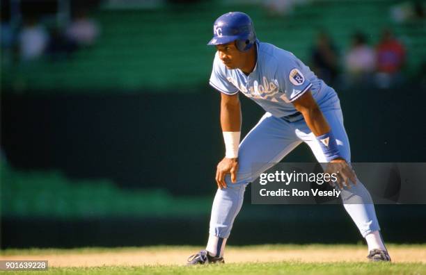 Bo Jackson of the Kansas City Royals runs the bases during an MLB game versus the Chicago White Sox at Comiskey Park in Chicago, Illinois during the...